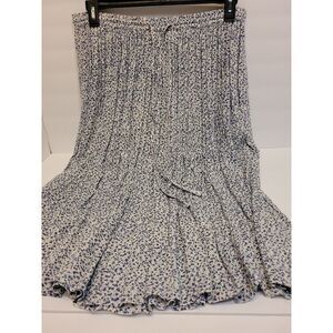Women's Blue Floral Pleated Maxi Skirt